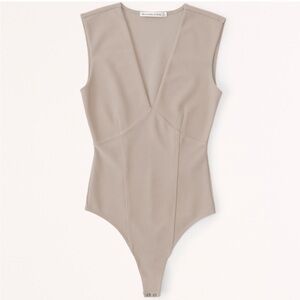 Abercrombie & Fitch Crepe Plunge Bodysuit in Light Brown